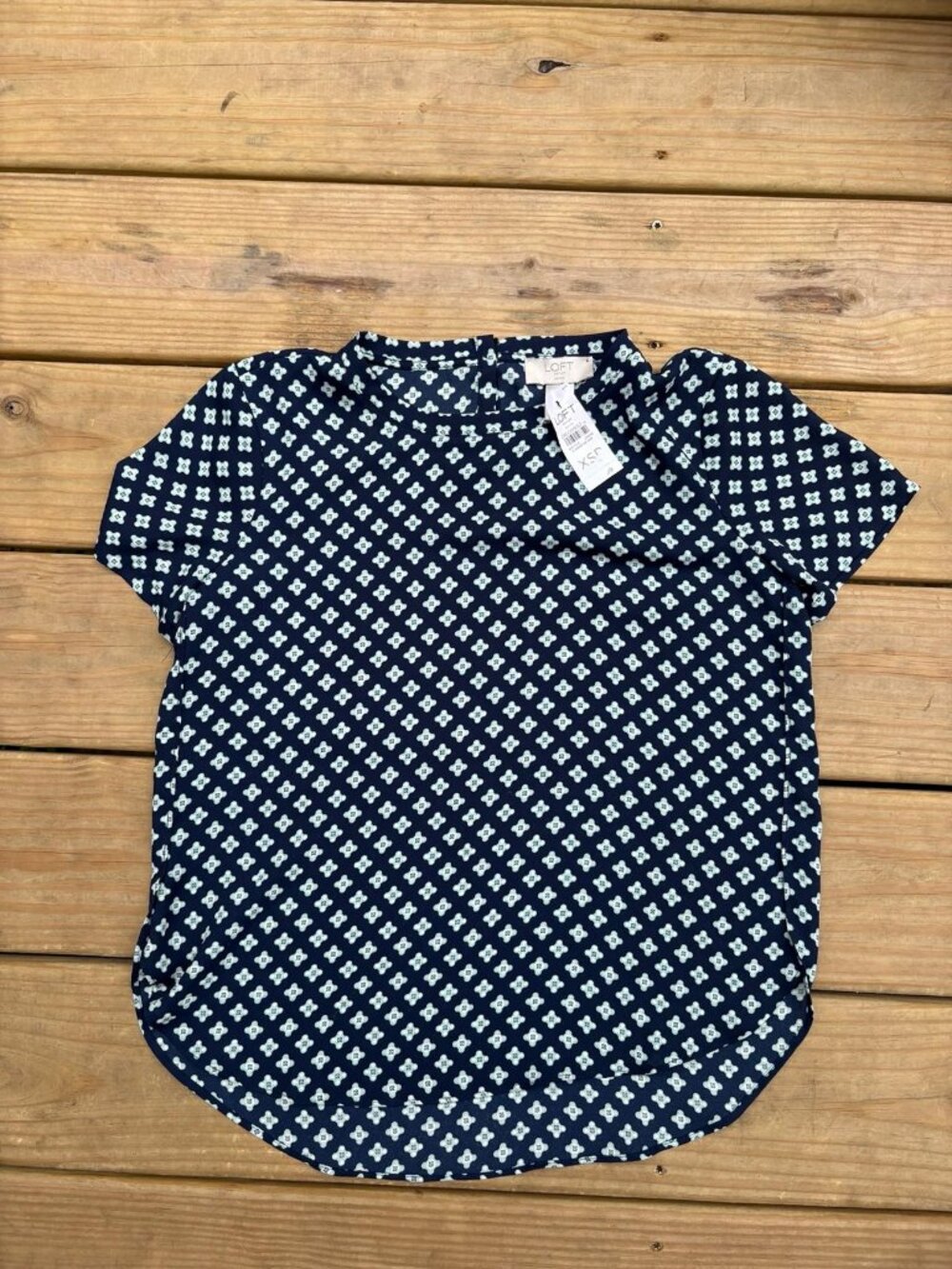 LOFT Outlet Petite Women’s XSP Navy Mint Floral Short Sleeve Blouse Top NWT